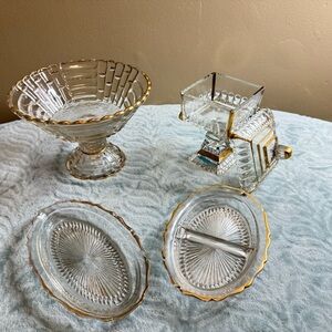 Elegant Gold-Trimmed Glass Dining Set